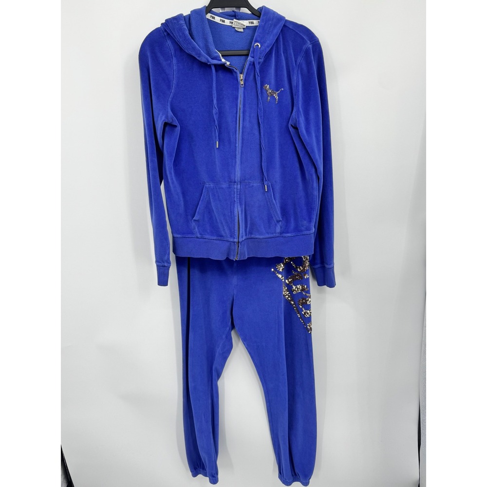 PINK Tracksuit Women Large Purple Blue Velour Sequin Y2K Style Hoodie  Set